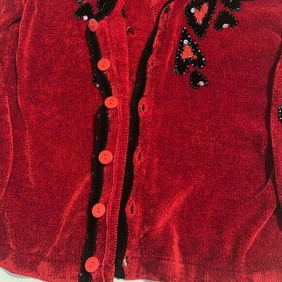 That Sweater Red Beaded with Hearts Button Up Sweater Cardigan Size M - Picture 10 of 16